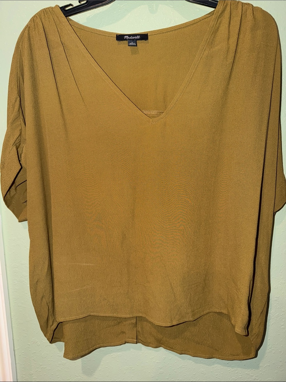 Madewell Relaxed V-Neck Blouse in Mustard Olive